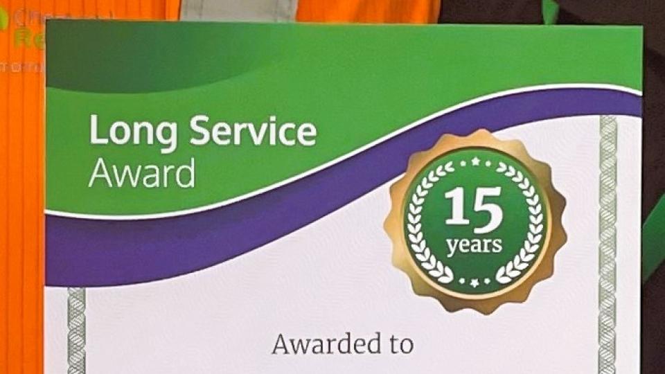 15 years long service certificate